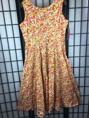 NWT Sz 12P Floral Fit & Flare Sundress in Yellow & Orange by Real Comfort